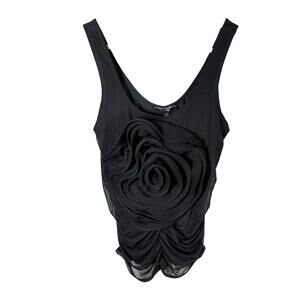 Adrienne Landau Onyx Black Sleeveless 3D Floral Appliqué Front Small